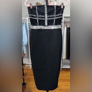 🍀3/$30 Elegant Black cutout Strapless Dress with Silver Accents